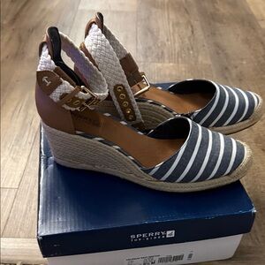 Sperry Women's Striped Navy and White Wedges